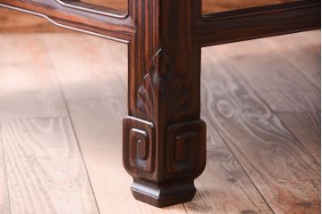 アンティーク家具　和製アンティーク　ガラス天板付き!縞黒檀材の古い座卓
