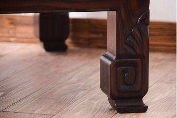 アンティーク家具　和製アンティーク　ガラス天板付き!縞黒檀材の古い座卓