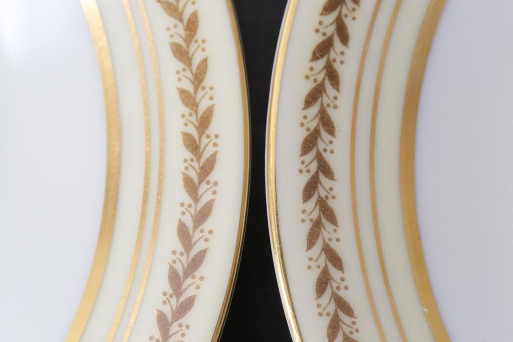 中古　オールドノリタケ(Noritake、則武)　月桂樹-М　CALIBAN　品のあるデザインが素敵なカップ&ソーサー2客セット(洋食器)