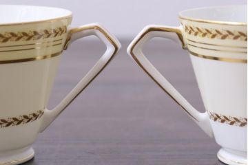 中古　オールドノリタケ(Noritake、則武)　月桂樹-М　CALIBAN　品のあるデザインが素敵なカップ&ソーサー2客セット(洋食器)(1)