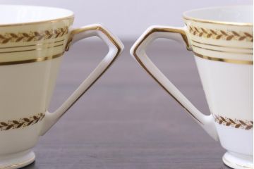中古　オールドノリタケ(Noritake、則武)　月桂樹-М　CALIBAN　品のあるデザインが素敵なカップ&ソーサー2客セット(洋食器)(2)