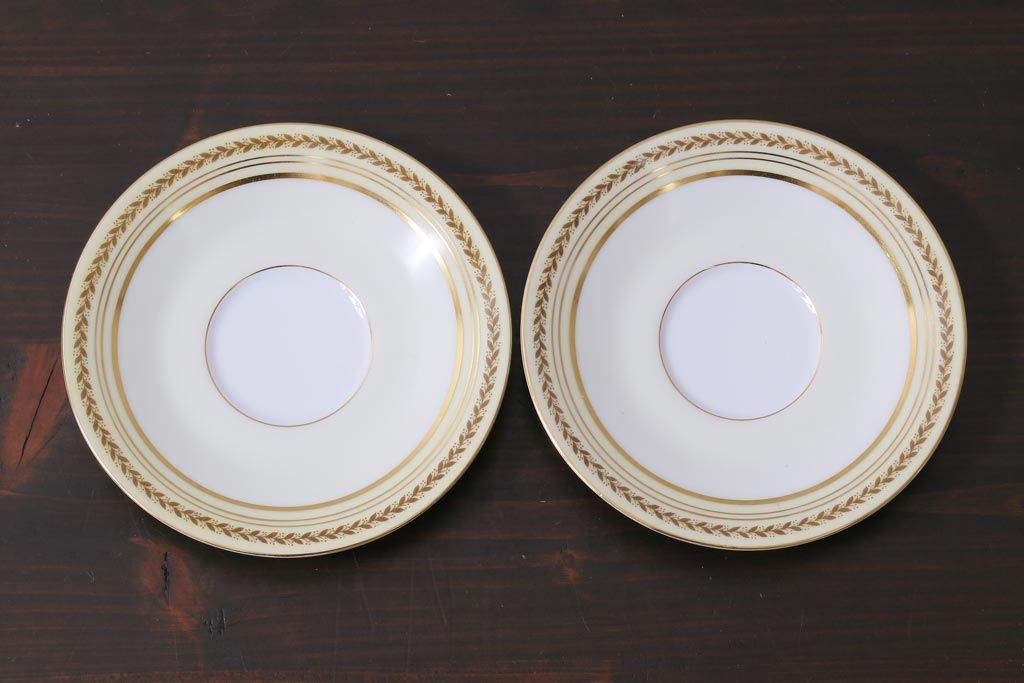 中古　オールドノリタケ(Noritake、則武)　月桂樹-М　CALIBAN　品のあるデザインが素敵なカップ&ソーサー2客セット(洋食器)(2)