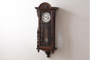 アンティーク雑貨　明治期　JUNGHANS(ユンハンス)社　国産箱　黒柿材　優美さと気品あふれる振り子時計(柱時計、掛け時計)