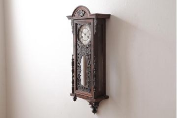 アンティーク雑貨　明治期　JUNGHANS(ユンハンス)社　国産箱　黒柿材　優美さと気品あふれる振り子時計(柱時計、掛け時計)