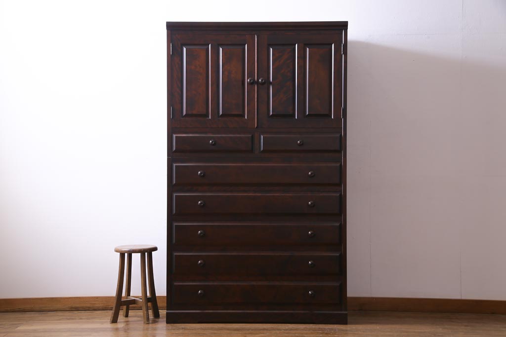 中古　北海道民芸家具　たっぷり収納できる衣装盆付きチェスト(和タンス、引き出し、着物箪笥)