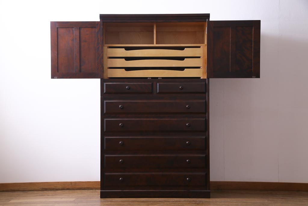 中古　北海道民芸家具　たっぷり収納できる衣装盆付きチェスト(和タンス、引き出し、着物箪笥)