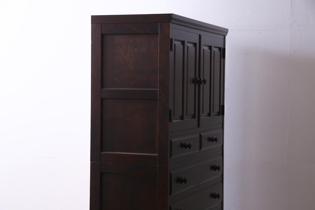 中古　北海道民芸家具　たっぷり収納できる衣装盆付きチェスト(和タンス、引き出し、着物箪笥)