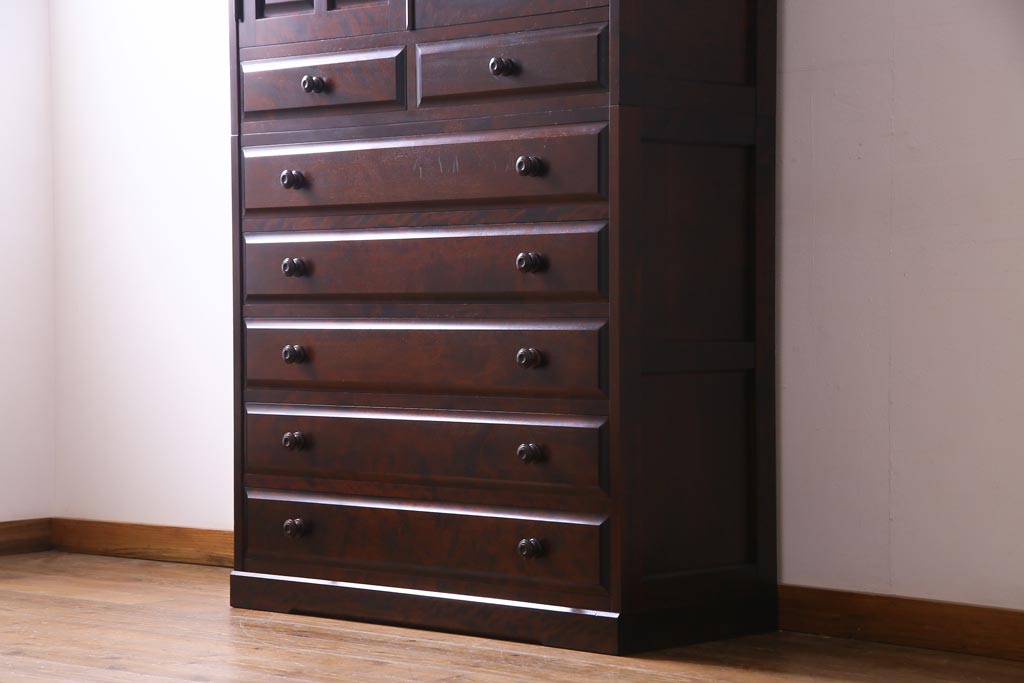 中古　北海道民芸家具　たっぷり収納できる衣装盆付きチェスト(和タンス、引き出し、着物箪笥)