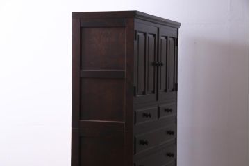 中古　北海道民芸家具　たっぷり収納できる衣装盆付きチェスト(和タンス、引き出し、着物箪笥)