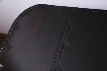 アンティーク家具　特注品　激レア!　華やかさが際立つ軽井沢彫りバタフライテーブル(エクステンションテーブル、ダイニングテーブル)(1)