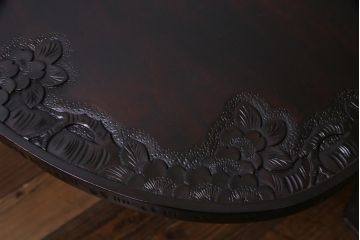 アンティーク家具　特注品　激レア!　華やかさが際立つ軽井沢彫りバタフライテーブル(エクステンションテーブル、ダイニングテーブル)(1)