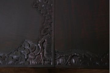 アンティーク家具　特注品　激レア!　華やかさが際立つ軽井沢彫りバタフライテーブル(エクステンションテーブル、ダイニングテーブル)(1)
