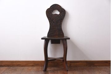 中古　伝統工芸　軽井沢彫り　意匠を凝らした美しいダイニングチェア(2)