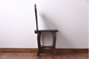 中古　伝統工芸　軽井沢彫り　意匠を凝らした美しいダイニングチェア(3)