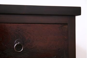 ラフジュ工房オリジナル　リメイク家具　鶴亀松の縁起物の金具が目を引く箪笥リビングボード(二本松箪笥、テレビボード、チェスト)