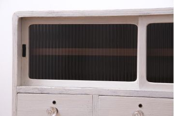 ペイント家具　リメイク　丸みのあるレトロな脚付きローボード(収納棚、戸棚)