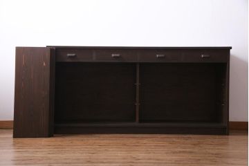 ラフジュ工房オリジナル　リメイク　レトロな雰囲気が温かみを感じる引き出し付きガラス戸棚(収納棚、サイドボード、テレビボード)