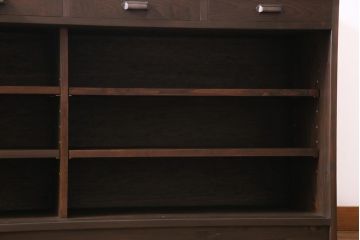 ラフジュ工房オリジナル　リメイク　レトロな雰囲気が温かみを感じる引き出し付きガラス戸棚(収納棚、サイドボード、テレビボード)
