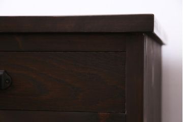ラフジュ工房オリジナル　リメイク　レトロな雰囲気が温かみを感じる引き出し付きガラス戸棚(収納棚、サイドボード、テレビボード)