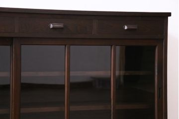 ラフジュ工房オリジナル　リメイク　レトロな雰囲気が温かみを感じる引き出し付きガラス戸棚(収納棚、サイドボード、テレビボード)