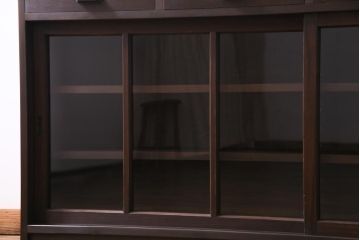 ラフジュ工房オリジナル　リメイク　レトロな雰囲気が温かみを感じる引き出し付きガラス戸棚(収納棚、サイドボード、テレビボード)