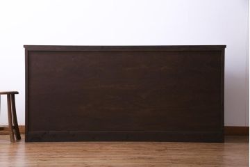 ラフジュ工房オリジナル　リメイク　レトロな雰囲気が温かみを感じる引き出し付きガラス戸棚(収納棚、サイドボード、テレビボード)
