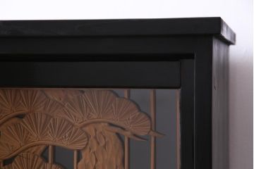 ラフジュ工房オリジナル　古建具リメイク　鶴松の組子が縁起の良いガラス戸棚(書院、収納棚、サイドボード)