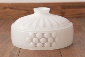 大正昭和初期　戦前　乳白内被せ水玉文電笠のペンダントライト(シェード、天井照明)