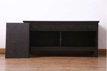 ラフジュ工房オリジナル　古建具リメイク　趣ある透かし彫りが和の風情感じる引き出し付きローボード(戸棚、収納棚、テレビボード)