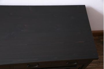ラフジュ工房オリジナル　古建具リメイク　趣ある透かし彫りが和の風情感じる引き出し付きローボード(戸棚、収納棚、テレビボード)