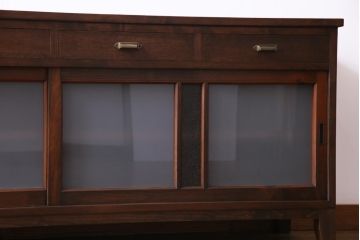 ラフジュ工房オリジナル　古い建具の枠が味わい深い横長のリビングボード(収納棚、戸棚)
