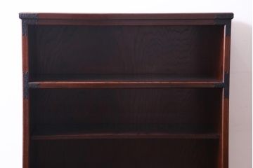 中古　志太民芸家具　モダンなガラス引き戸が魅力的な格子茶たんす(水屋、和箪笥)