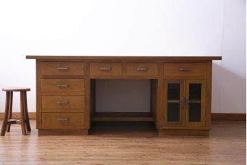 レトロ家具　昭和レトロ　天板ホワイトオーク材　特大サイズ!温もり溢れるナラ材製の両面両袖デスク(パートナーデスク、作業台、ワークデスク、在宅ワーク、在宅用)