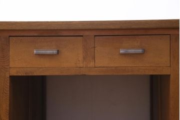 レトロ家具　昭和レトロ　天板ホワイトオーク材　特大サイズ!温もり溢れるナラ材製の両面両袖デスク(パートナーデスク、作業台、ワークデスク、在宅ワーク、在宅用)