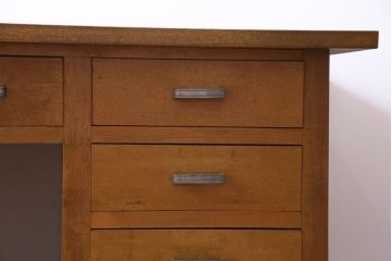 レトロ家具　昭和レトロ　天板ホワイトオーク材　特大サイズ!温もり溢れるナラ材製の両面両袖デスク(パートナーデスク、作業台、ワークデスク、在宅ワーク、在宅用)