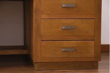 レトロ家具　昭和レトロ　天板ホワイトオーク材　特大サイズ!温もり溢れるナラ材製の両面両袖デスク(パートナーデスク、作業台、ワークデスク、在宅ワーク、在宅用)