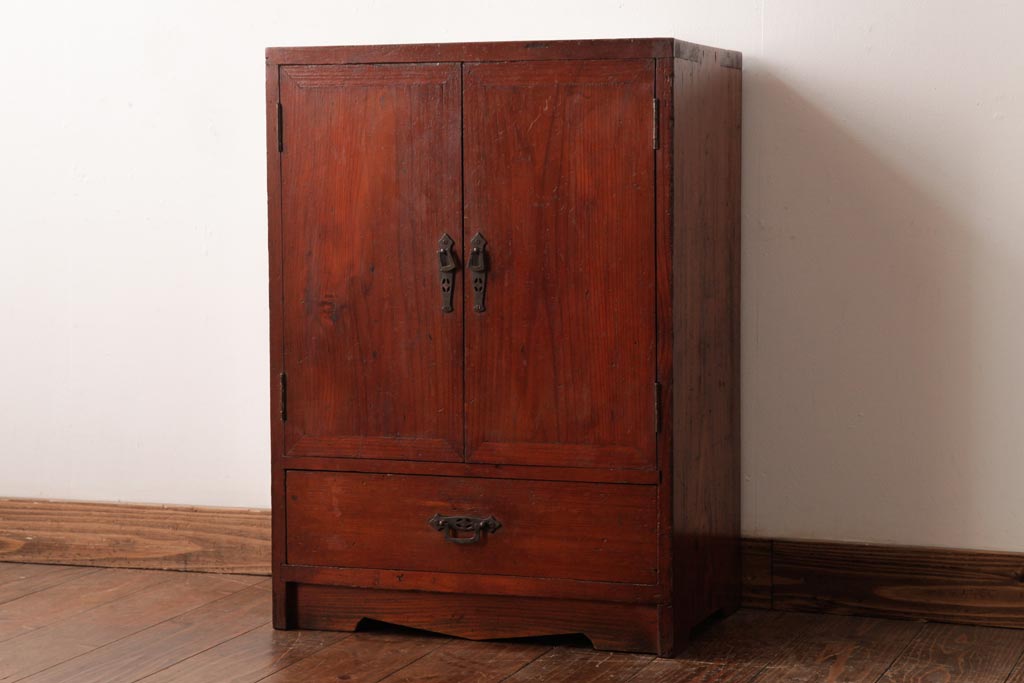 アンティーク家具　昭和初期　ヒノキ材　懐かしさと味わい深さが漂う小型収納棚(収納箱、書箱)