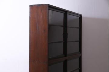 アンティーク家具　大正昭和期　シンプルで使い勝手の良い2段重ね収納棚(飾り棚、ガラス戸棚、本箱)(1)