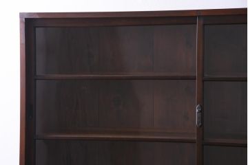 アンティーク家具　大正昭和期　シンプルで使い勝手の良い2段重ね収納棚(飾り棚、ガラス戸棚、本箱)(1)
