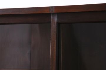 アンティーク家具　大正昭和期　シンプルで使い勝手の良い2段重ね収納棚(飾り棚、ガラス戸棚、本箱)(1)