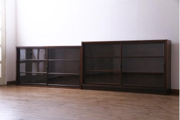 アンティーク家具　大正昭和期　シンプルで使い勝手の良い2段重ね収納棚(飾り棚、ガラス戸棚、本箱)(1)