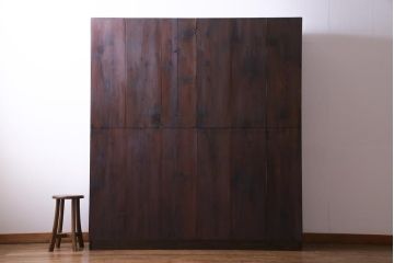 アンティーク家具　大正昭和期　シンプルで使い勝手の良い2段重ね収納棚(飾り棚、ガラス戸棚、本箱)(1)