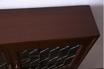 アンティーク家具　イギリスアンティーク　マホガニー材　ステンドグラスのゆらぎが味わい深いスタッキングブックケース(本箱、収納棚)