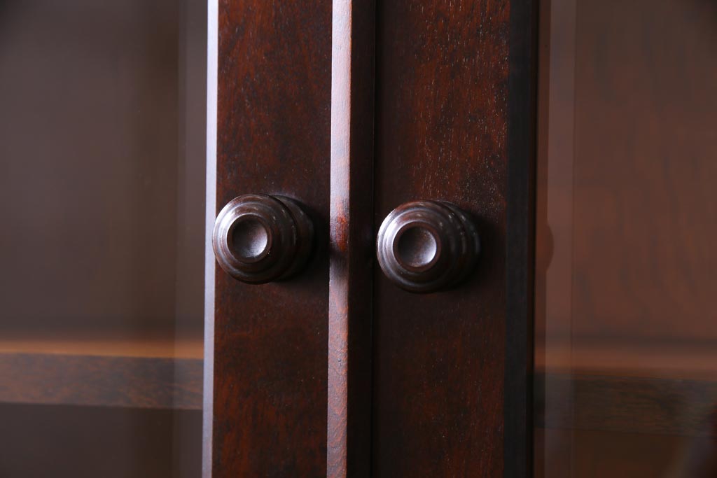 中古　北海道民芸家具　深みのある美しい木肌が上品な雰囲気漂うビューローブックケース(ライティングビューロー、机、本箱、収納棚)(定価約49万円)