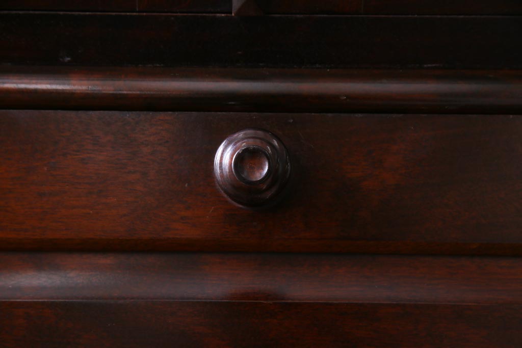 中古　北海道民芸家具　深みのある美しい木肌が上品な雰囲気漂うビューローブックケース(ライティングビューロー、机、本箱、収納棚)(定価約49万円)