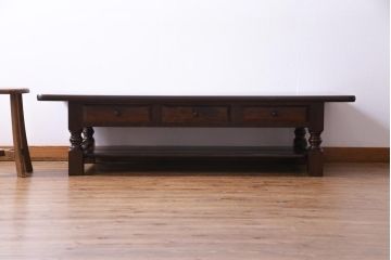 中古　特注品　松本民芸家具　引き出し付き　高級感のあるローテーブル(センターテーブル、座卓)