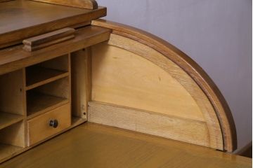 アンティーク家具　和製アンティーク　ナラ材　上手物　大正ロマンの雰囲気漂うロールトップデスク(ライティングビューロー、机、在宅ワーク、在宅用蛇腹)