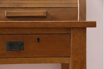 アンティーク家具　和製アンティーク　ナラ材　上手物　大正ロマンの雰囲気漂うロールトップデスク(ライティングビューロー、机、在宅ワーク、在宅用蛇腹)