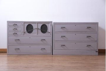 和製アンティーク　ペイント家具　レトロなデザインとシャビーな雰囲気がお洒落な重ねチェスト(引き出し、収納たんす、整理箪笥)(R-034541)
