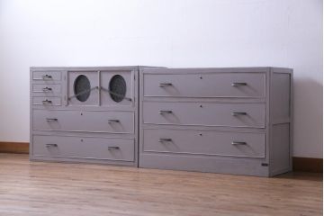 和製アンティーク　ペイント家具　レトロなデザインとシャビーな雰囲気がお洒落な重ねチェスト(引き出し、収納たんす、整理箪笥)(R-034541)